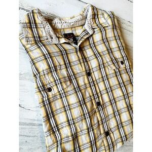 Redhead Men's Large Tall Yellow Button Down Shirt‎ Men's Long Sleeve Plaid